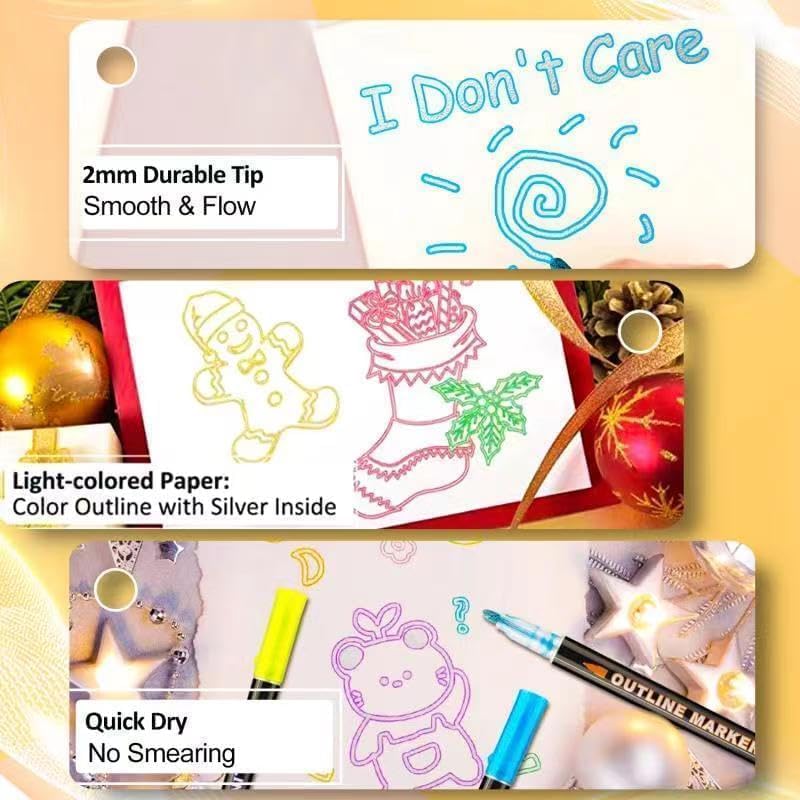 OUNIY Shimmer Markers Double Line Outline Markers, 24 Color Squiggles Set for Drawing, Art School Supplies, Cards Lettering, Gift for 4-12 Year Old Girl - Image 5